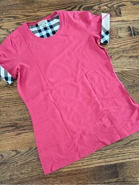 Burberry Pink Short Sleeve Top with Signature Check Trim